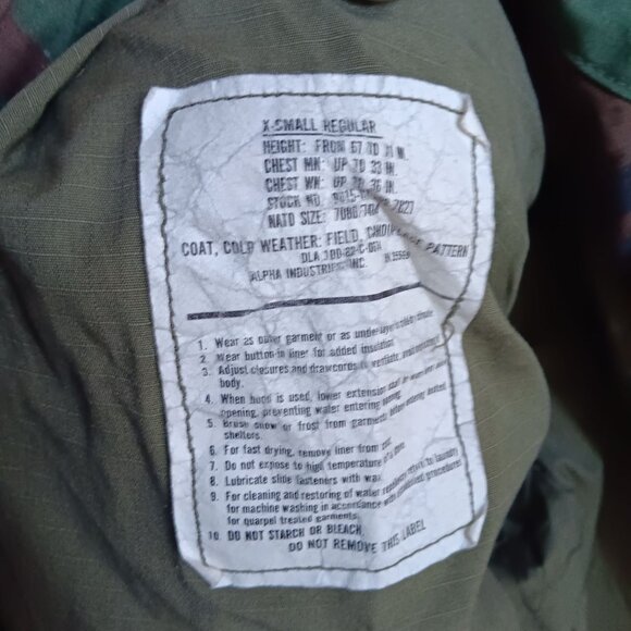 Vintage Men's 80's Military Camouflage Field Coat Cold Weather X-Small Regular - Picture 4 of 8